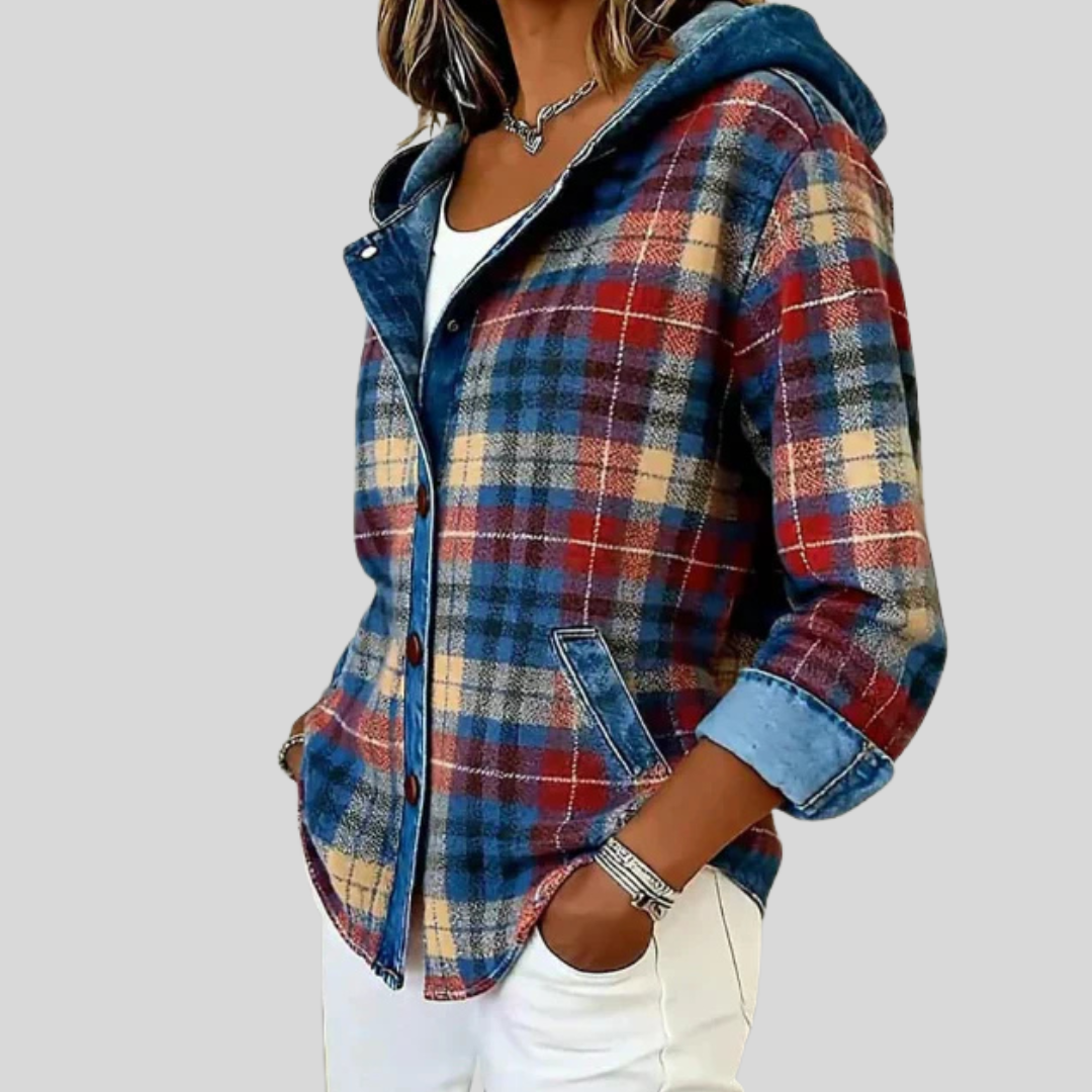 DIANA | Women's Hooded Plaid Button-Front Shacket