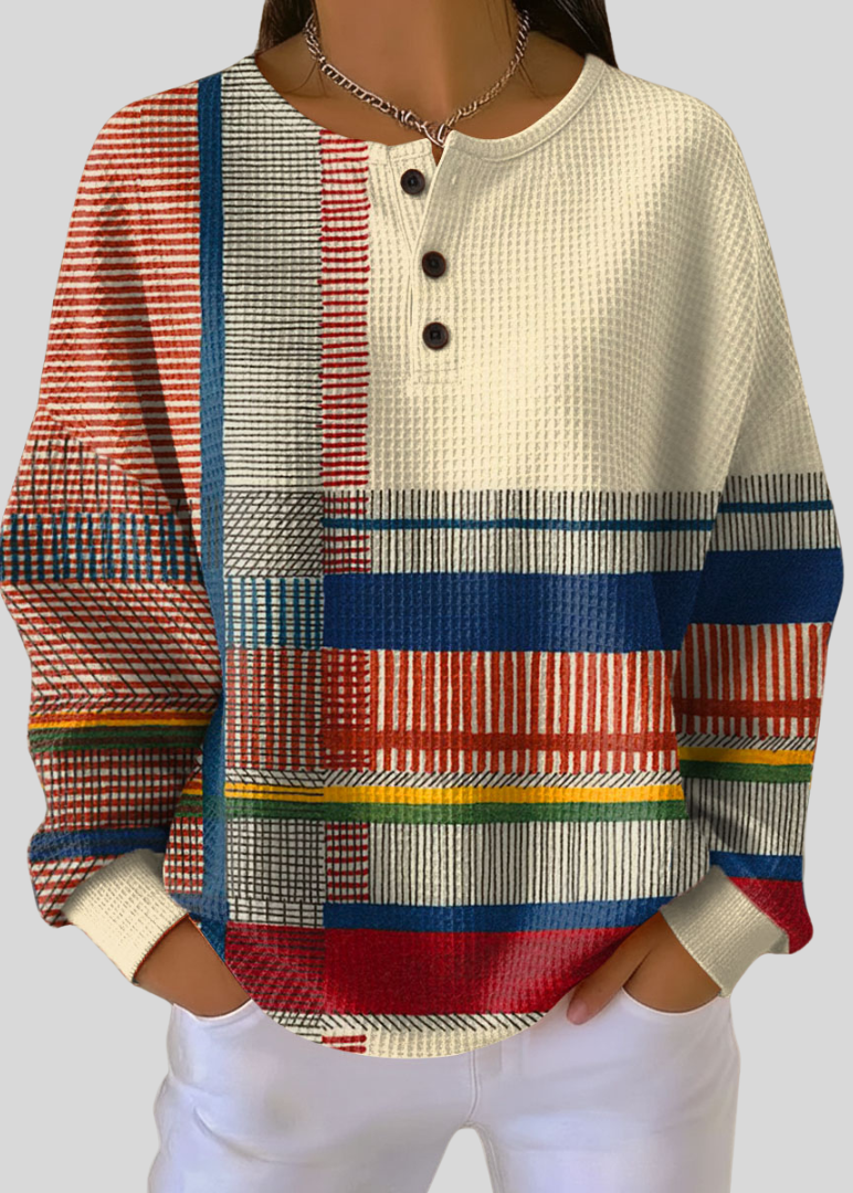 SOPHIA | Women's Henley Colourblock Pullover Sweatshirt