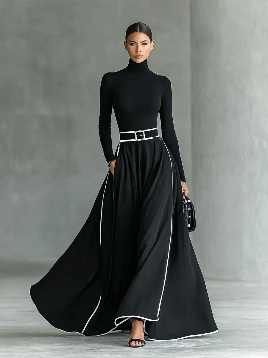 Susanna | Maxi Dress with Contrast Trimmings and Belt