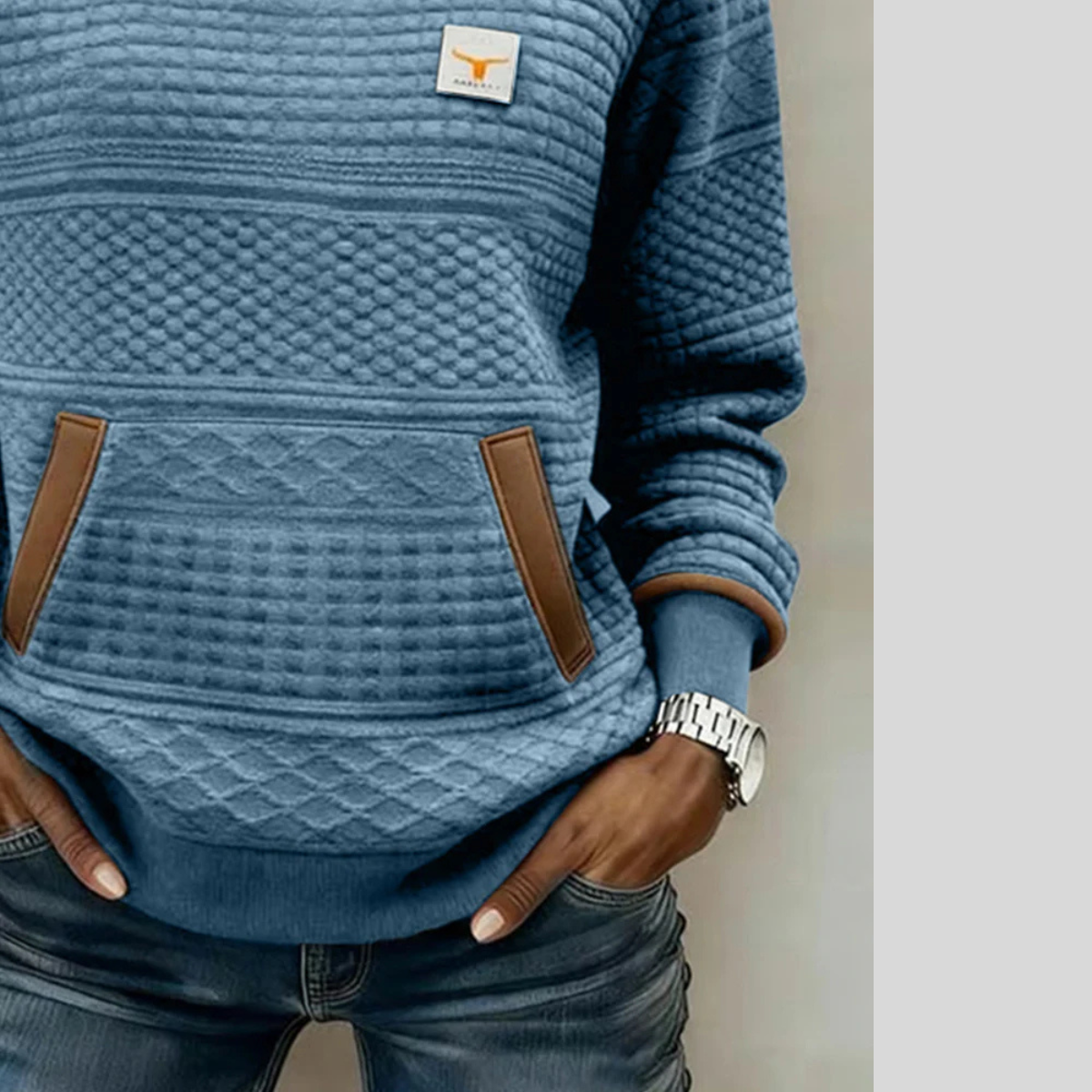 JUNE | Women's Colourblock Crew Neck Sweatshirt with Kangaroo Pocket