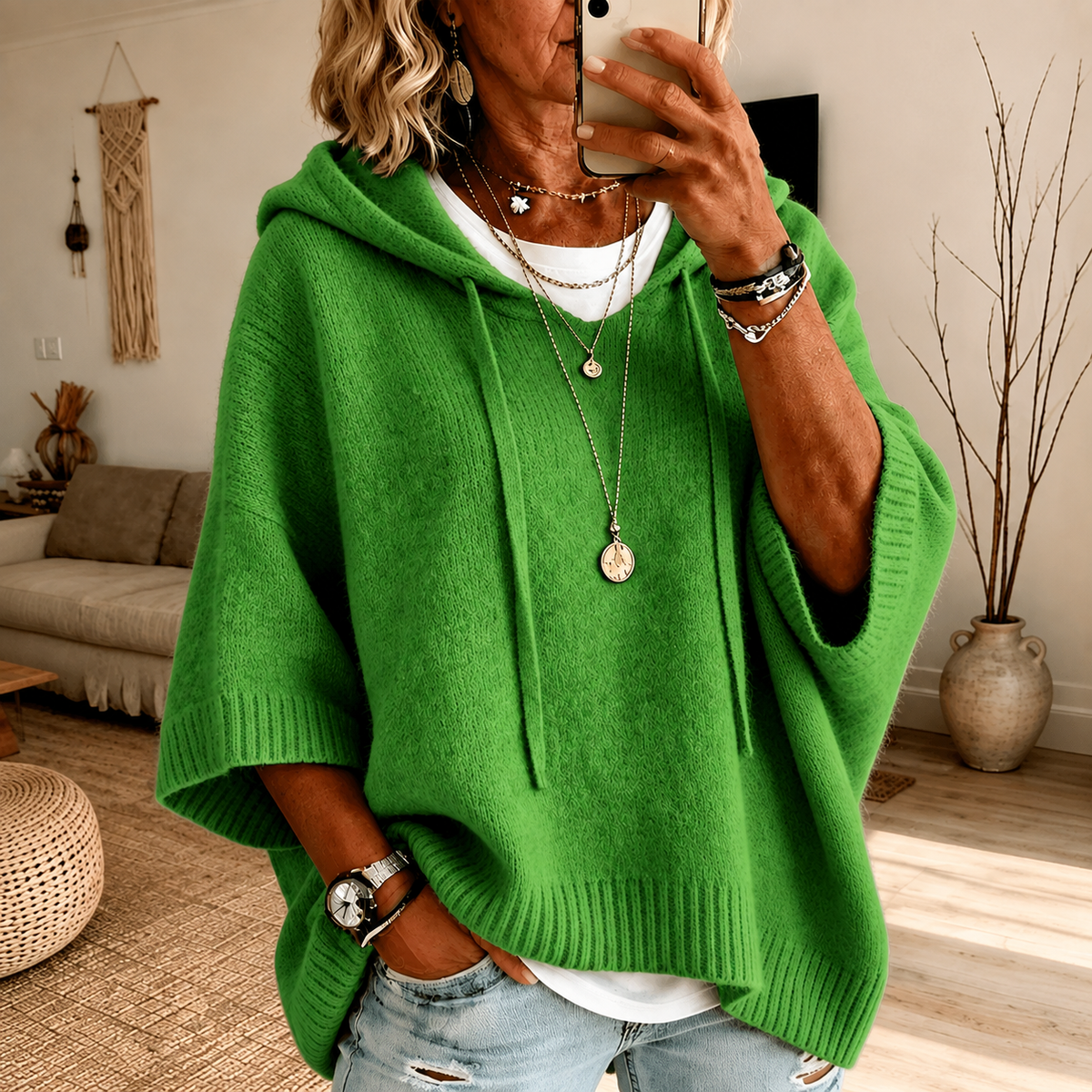 Margaux β Green Poncho Sweater