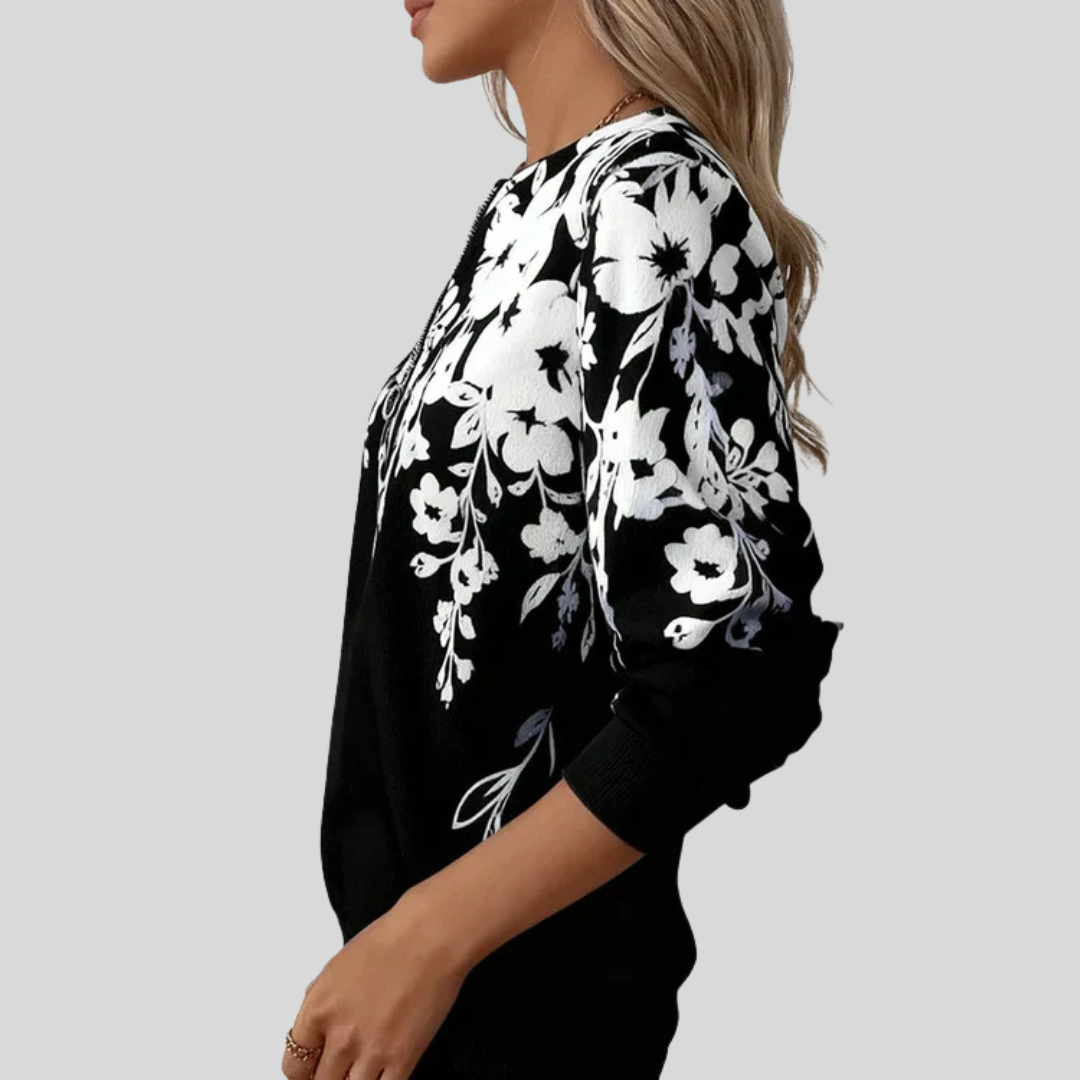 Crimsonβ’ | Floral Print Zip Sweatshirt
