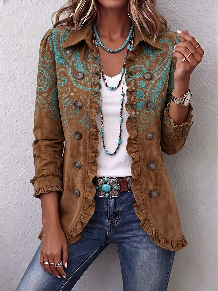 Severina | Brown Paisley Jacket with Ruffles