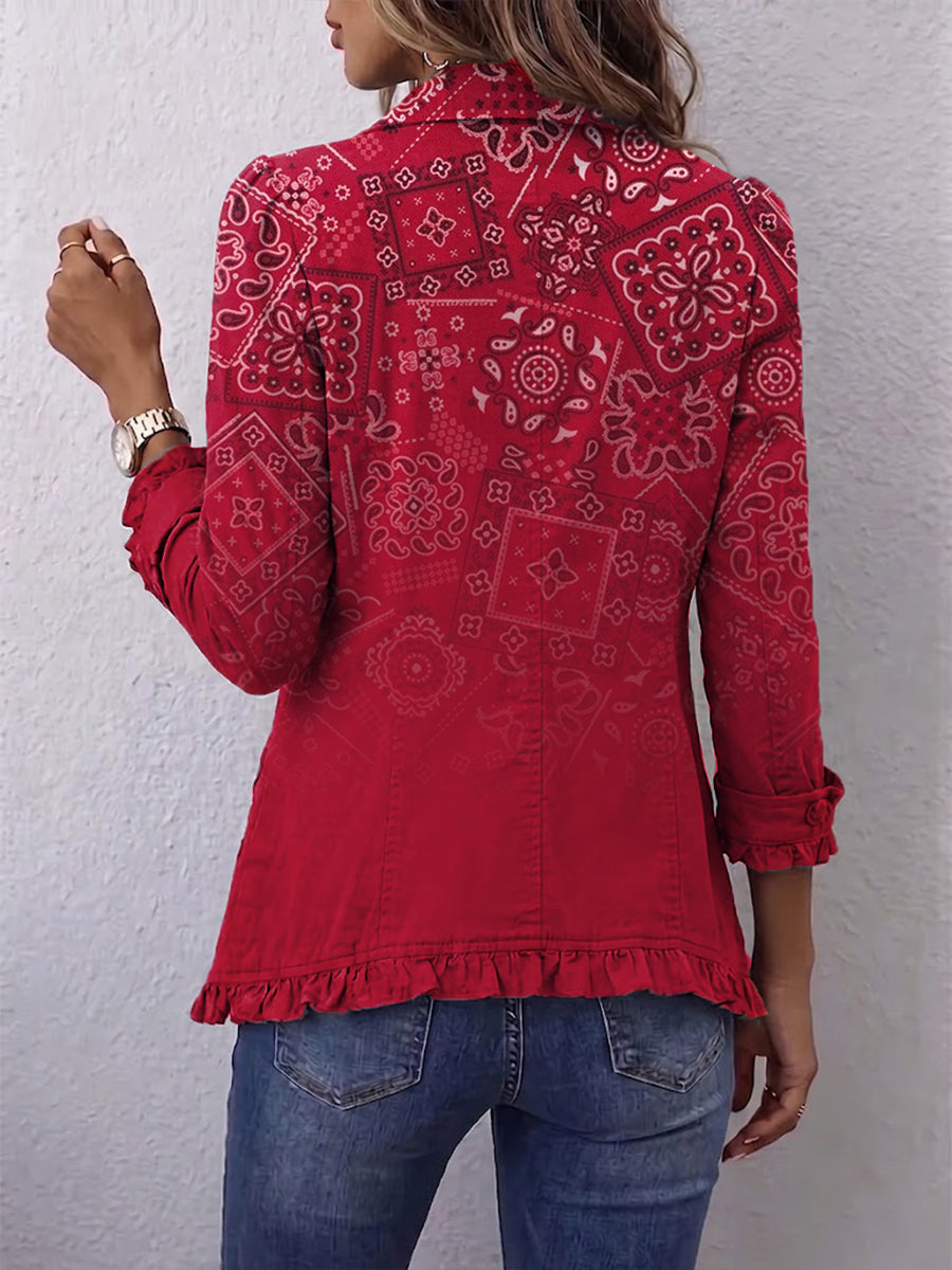 Gaia | Red Ombre Paisley Jacket with Ruffles