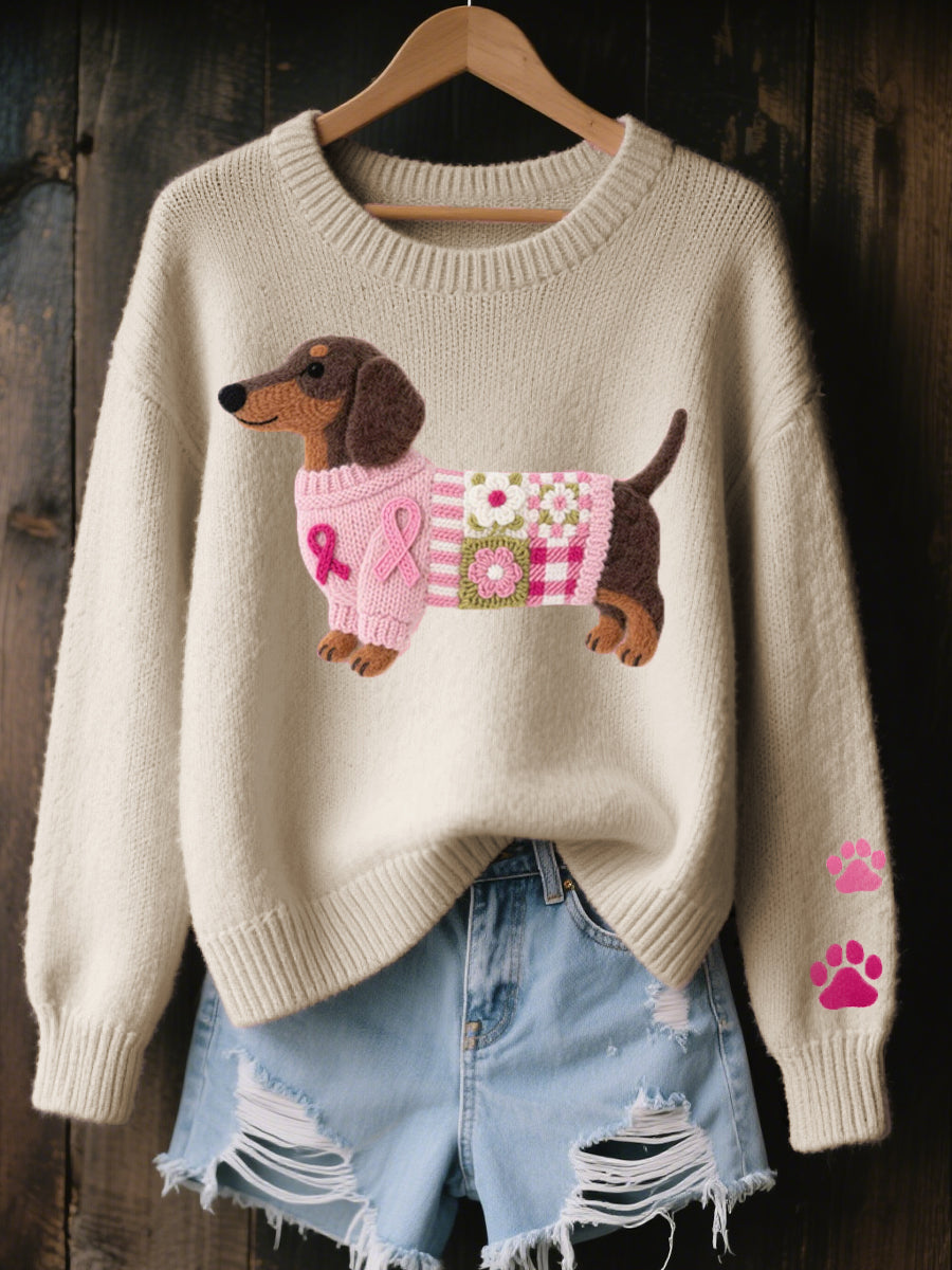 CHLOE | Women's Embroidered Dachshund Knit Sweater