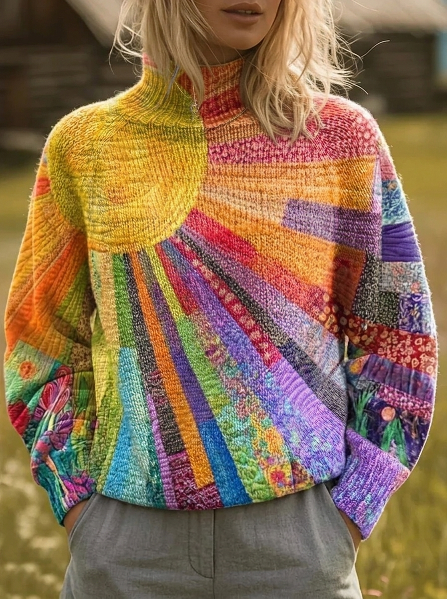 HANNAH | Women's High-Neck Sunburst Print Sweater