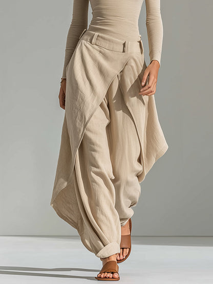 Orsola | Boat Neck Top and Layered Trousers, Beige