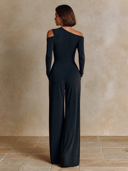 Domitilla | Elegant One-Shoulder Jumpsuit with Wide Leg, Black