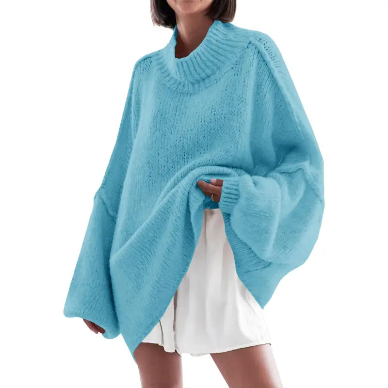 RUSSEL™ - Women's Ribbed Knit Mock Neck Batwing Sweater Long Sleeve Casual Tunic