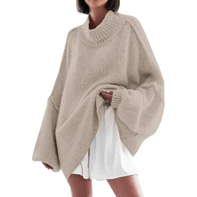 RUSSEL™ - Women's Ribbed Knit Mock Neck Batwing Sweater Long Sleeve Casual Tunic