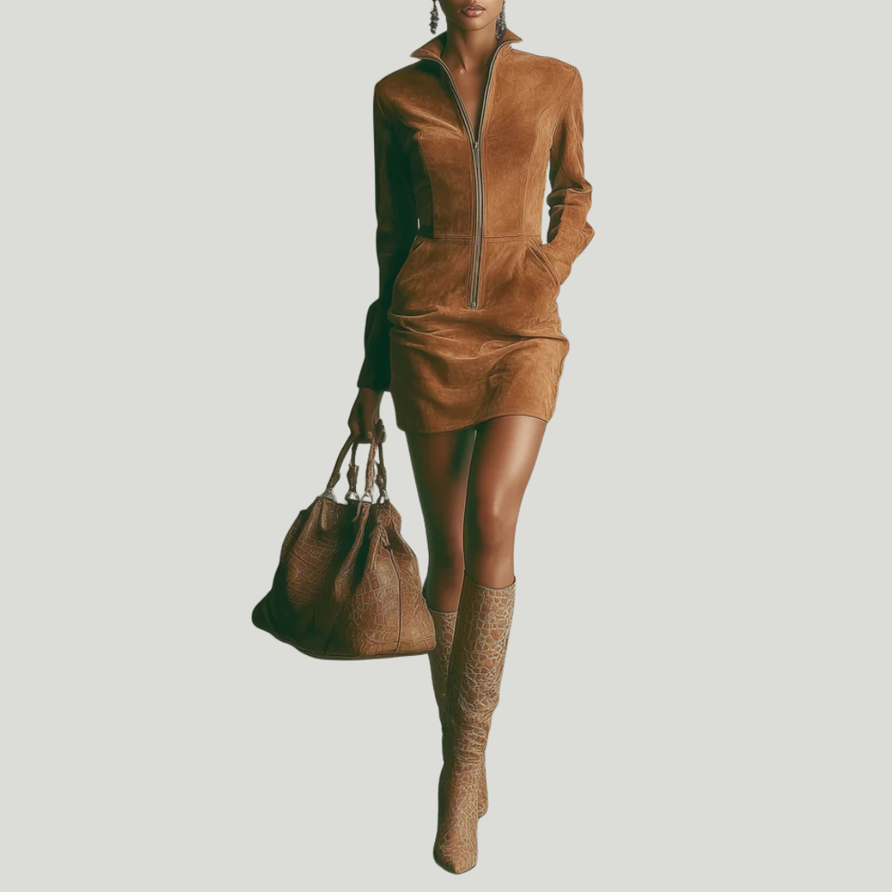 Narion - Suede Zip Dress