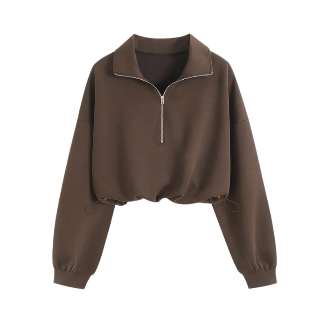 ISOLENE™ - Comfortable Half-Zip Drawstring Cropped Sweatshirt