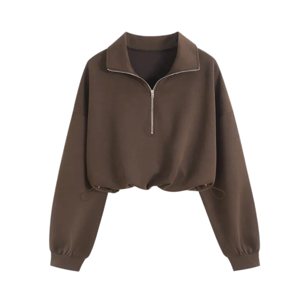 ISOLENE™ - Comfortable Half-Zip Drawstring Cropped Sweatshirt