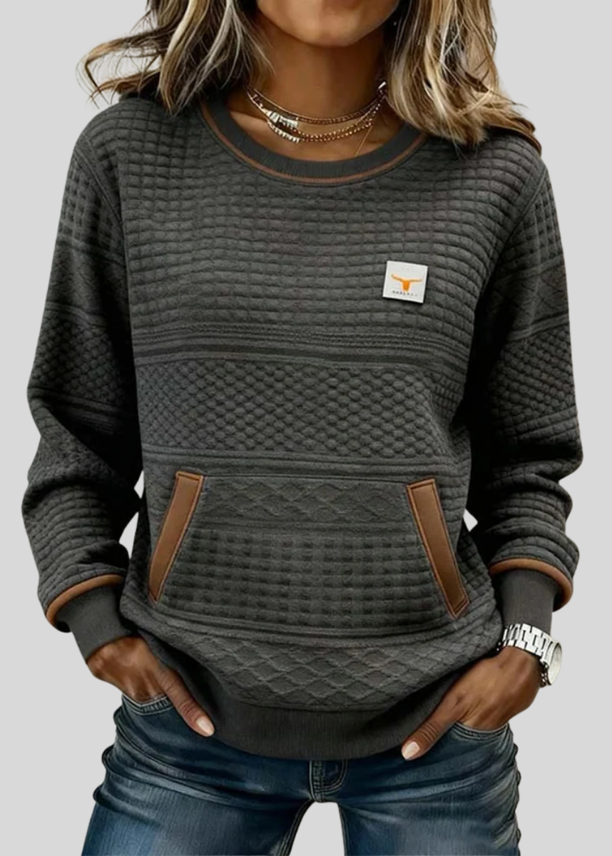 JUNE | Women's Colourblock Crew Neck Sweatshirt with Kangaroo Pocket