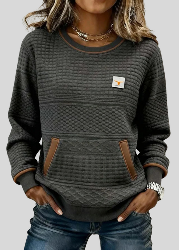 JUNE | Women's Colourblock Crew Neck Sweatshirt with Kangaroo Pocket