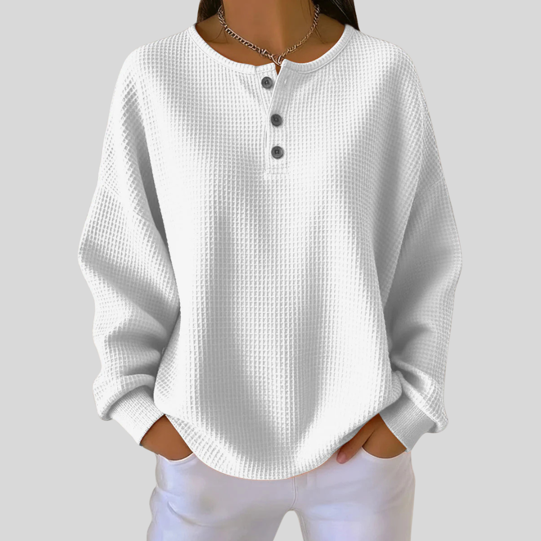 ZOE | Women's Waffle-Knit Henley Pullover Sweatshirt