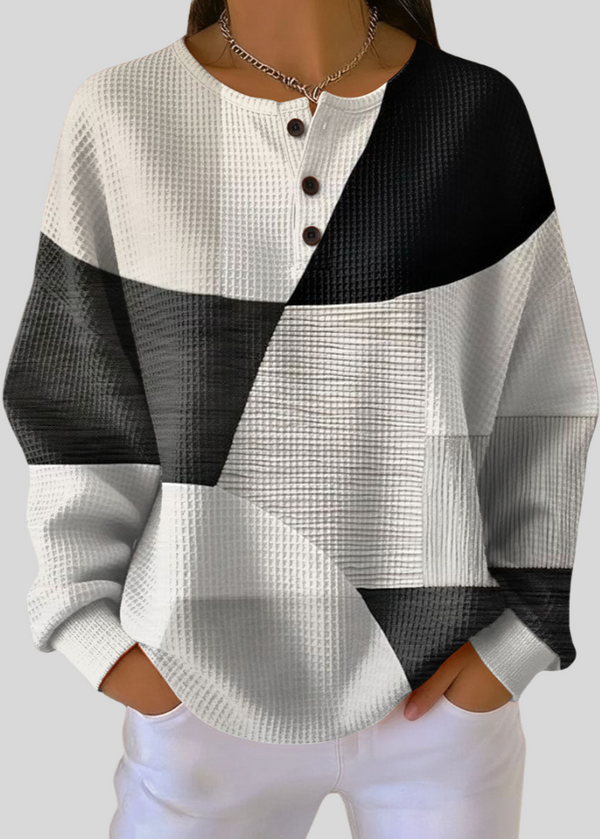 ISABELLA | Women's Waffle Knit Henley Sweatshirt