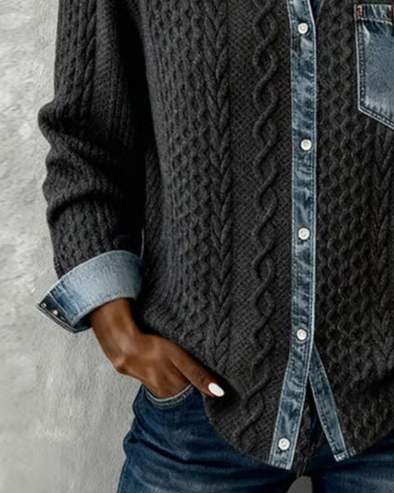 Shirt with Long Sleeves and Denim Details
