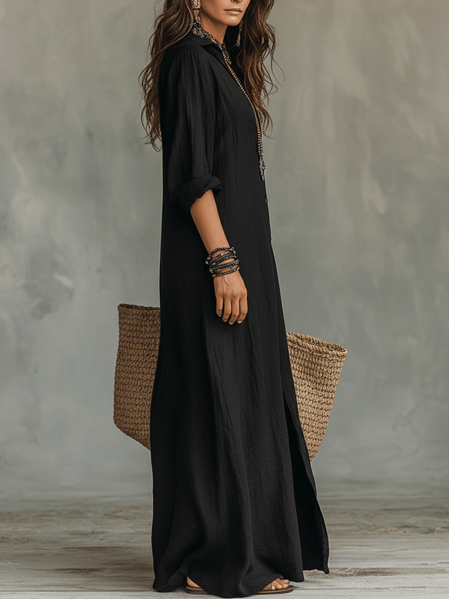 Timeless Button Maxi Dress - Elegant, Lightweight & Easy Fit