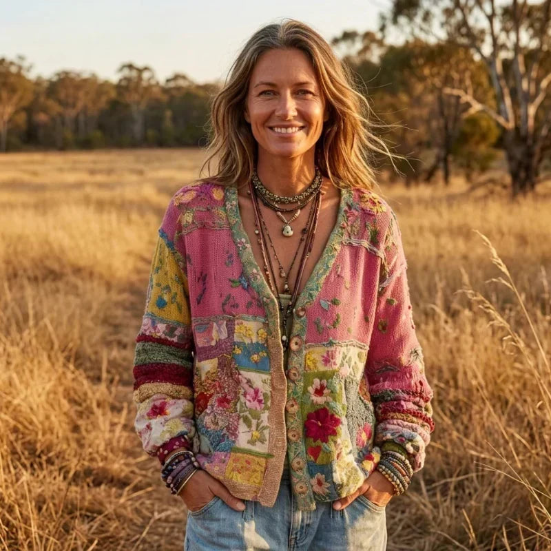 AMELIA | Women's Patchwork Floral Knit Cardigan