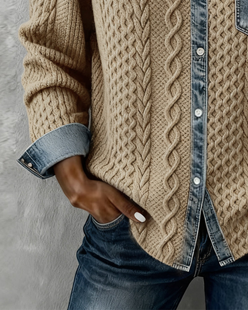 Shirt with Long Sleeves and Denim Details