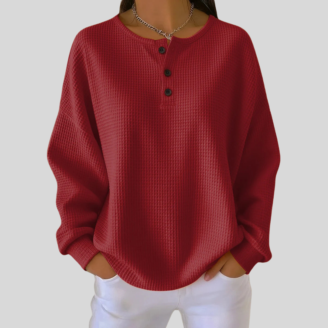 ZOE | Women's Waffle-Knit Henley Pullover Sweatshirt