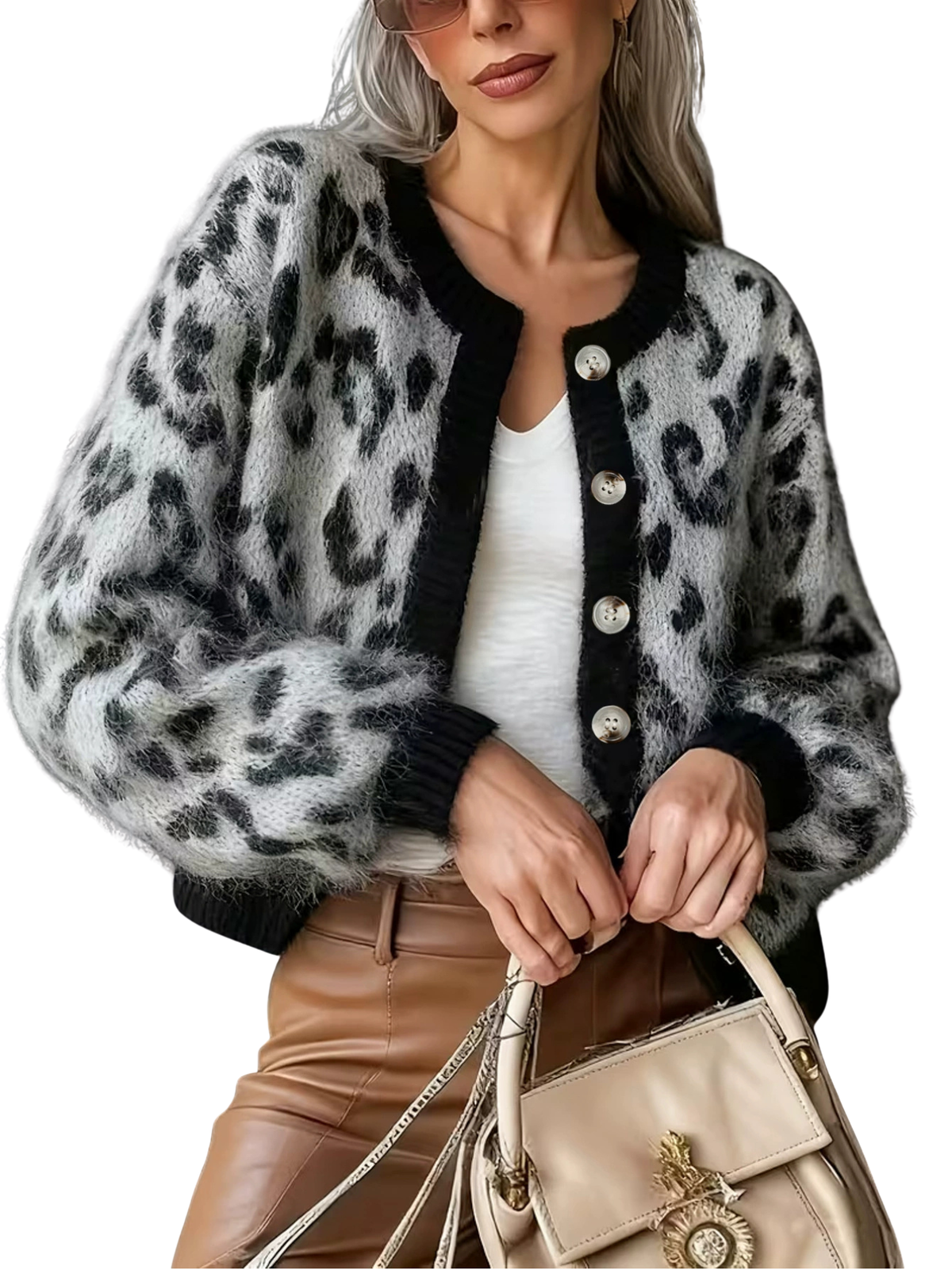 EUDORA™ - Vintage Style Leopard Cardigan Sweater