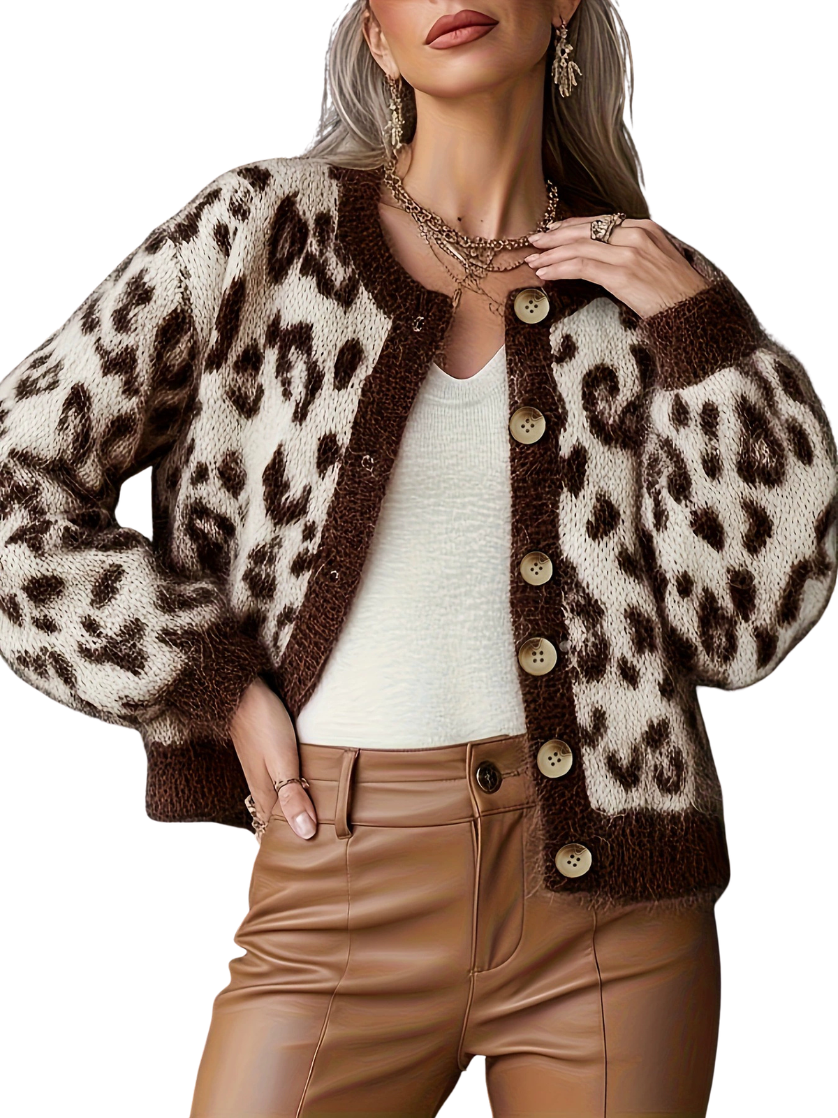 EUDORA™ - Vintage Style Leopard Cardigan Sweater