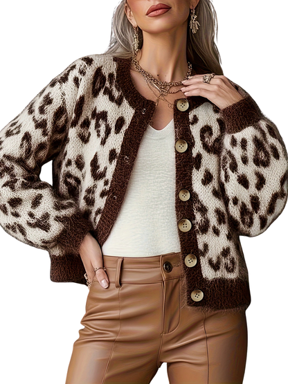 EUDORA™ - Vintage Style Leopard Cardigan Sweater