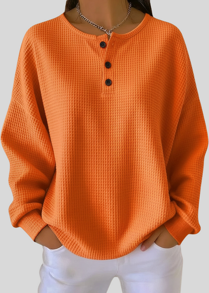 ZOE | Women's Waffle-Knit Henley Pullover Sweatshirt