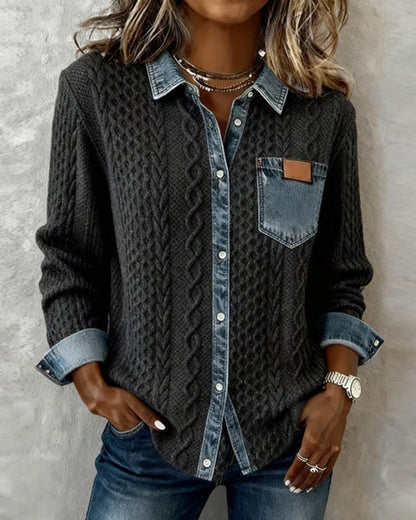 Shirt with Long Sleeves and Denim Details