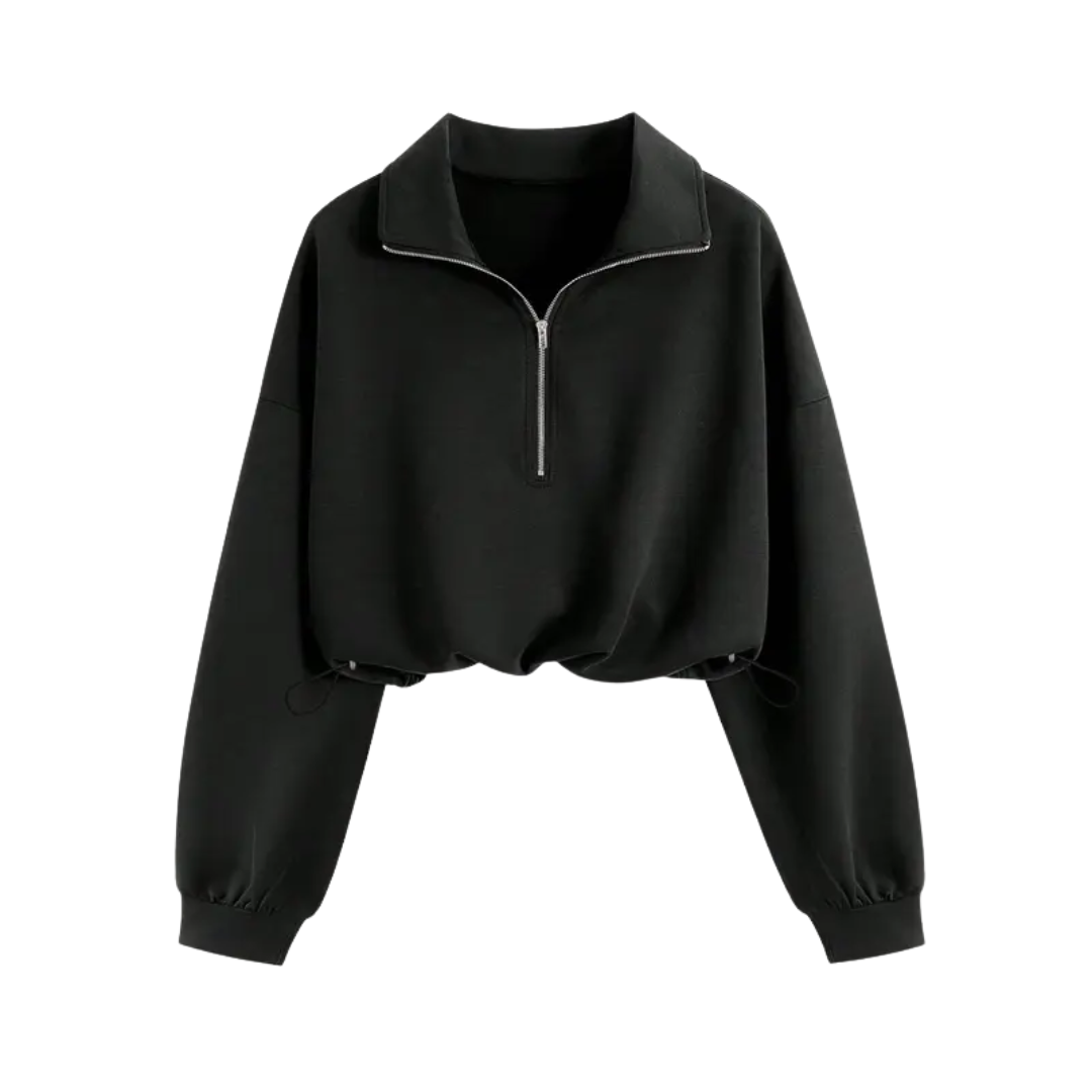 ISOLENE™ - Comfortable Half-Zip Drawstring Cropped Sweatshirt