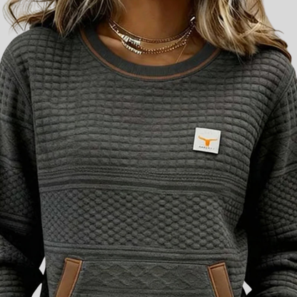 JUNE | Women's Colourblock Crew Neck Sweatshirt with Kangaroo Pocket