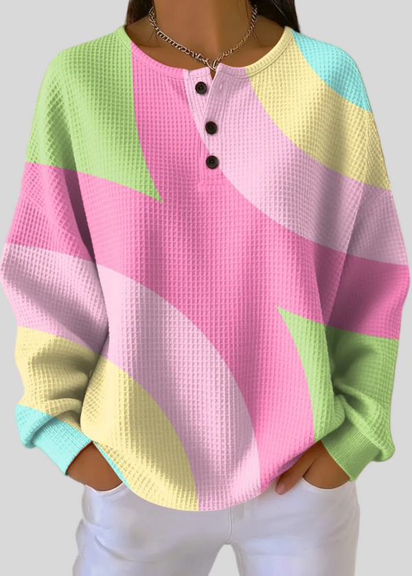 NADINE | Women's Waffle-Knit Colour-Block Henley Sweatshirt