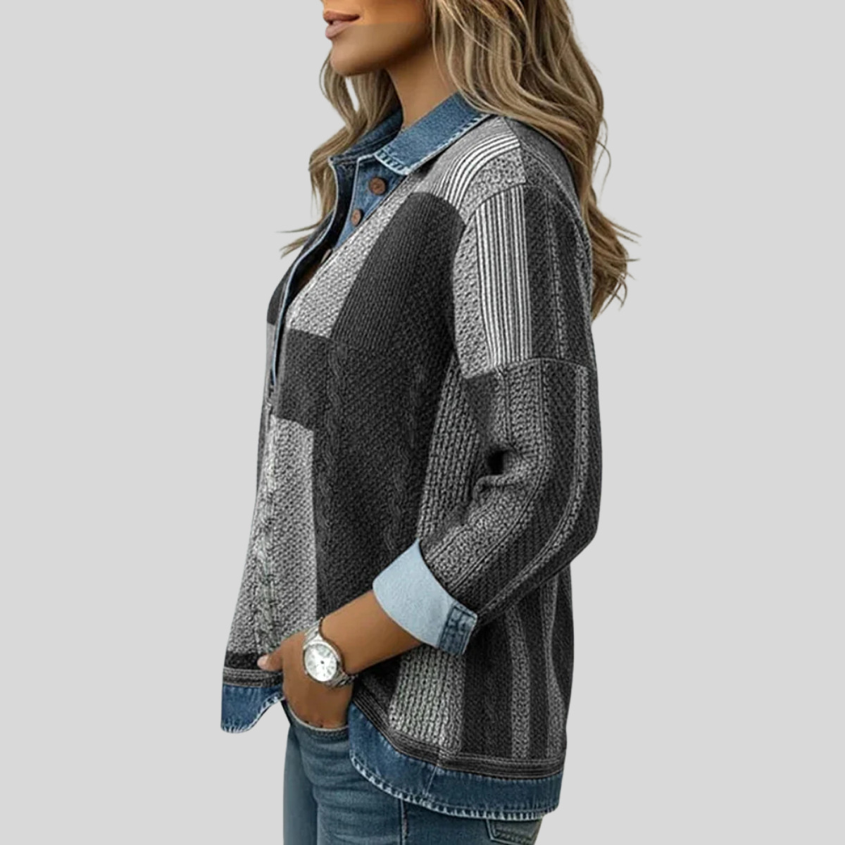 STELLA | Women's Colourblock Button-Front Pullover Sweatshirt
