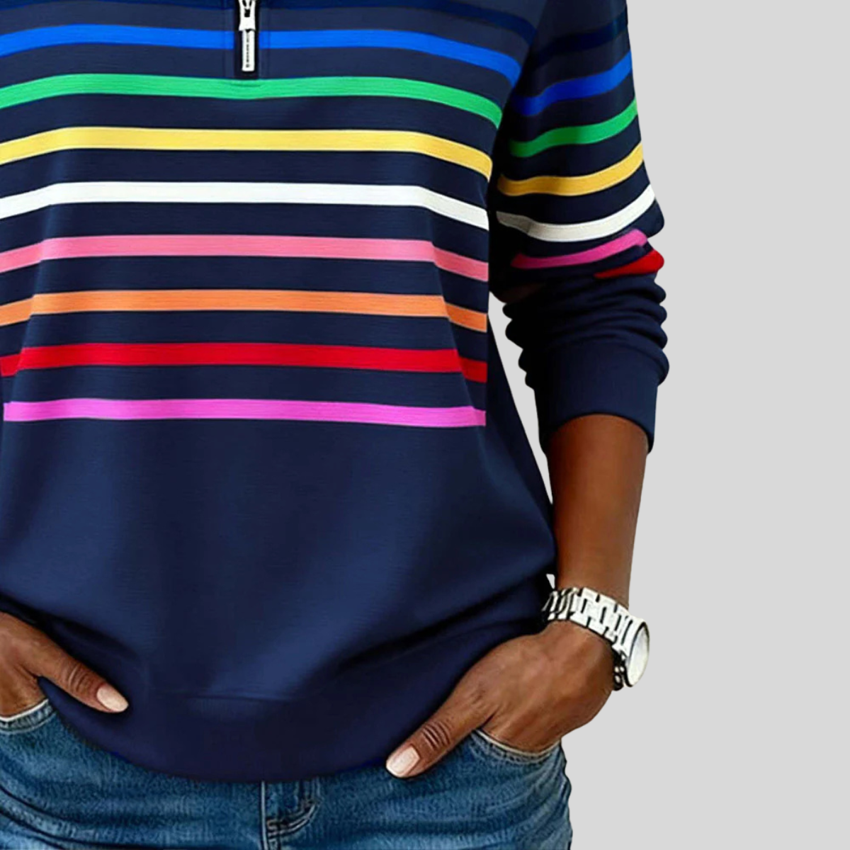 EMMA | Women's Striped Quarter-Zip Sweatshirt