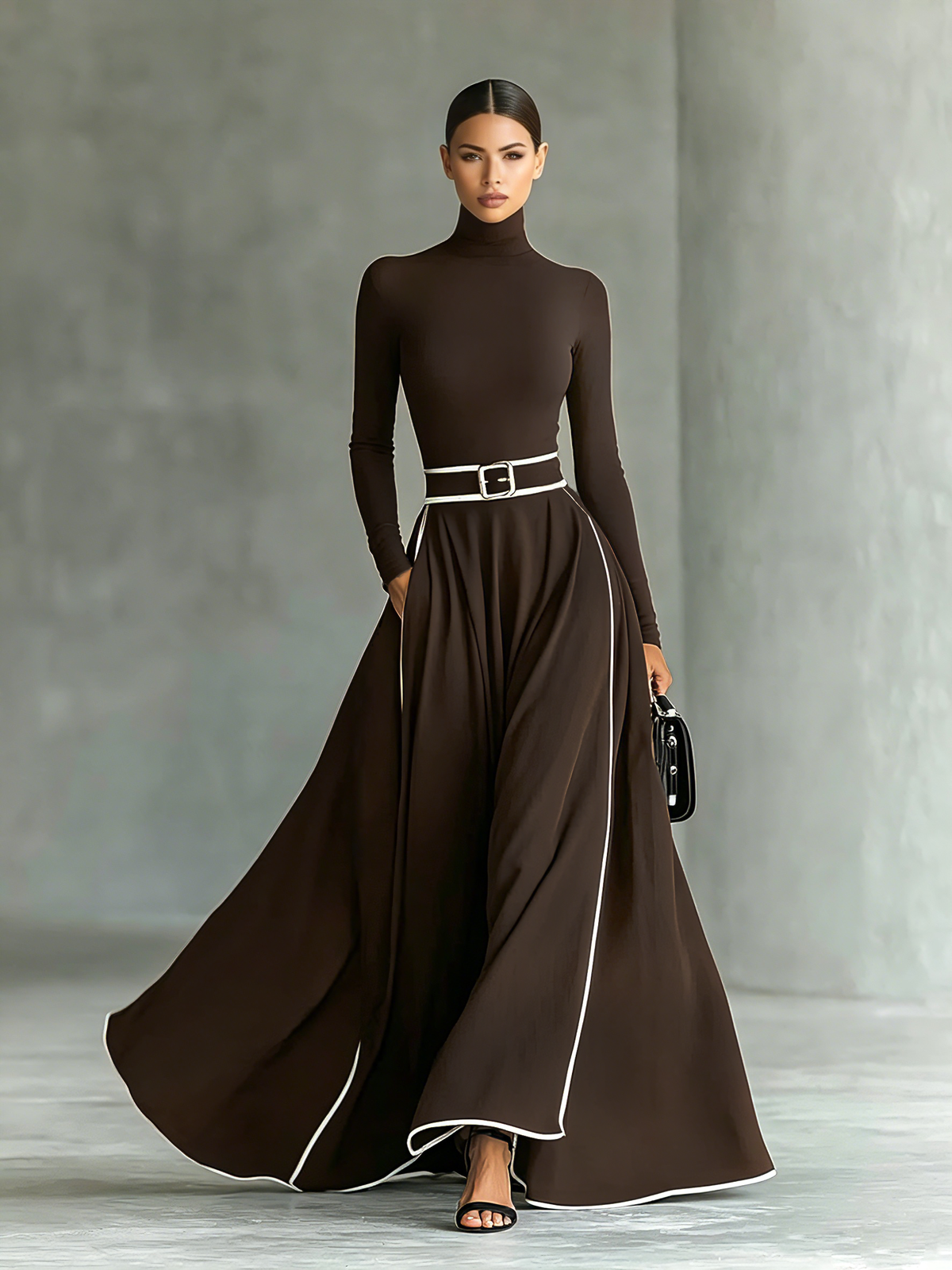 Susanna | Maxi Dress with Contrast Trimmings and Belt