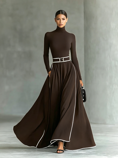 Susanna | Maxi Dress with Contrast Trimmings and Belt