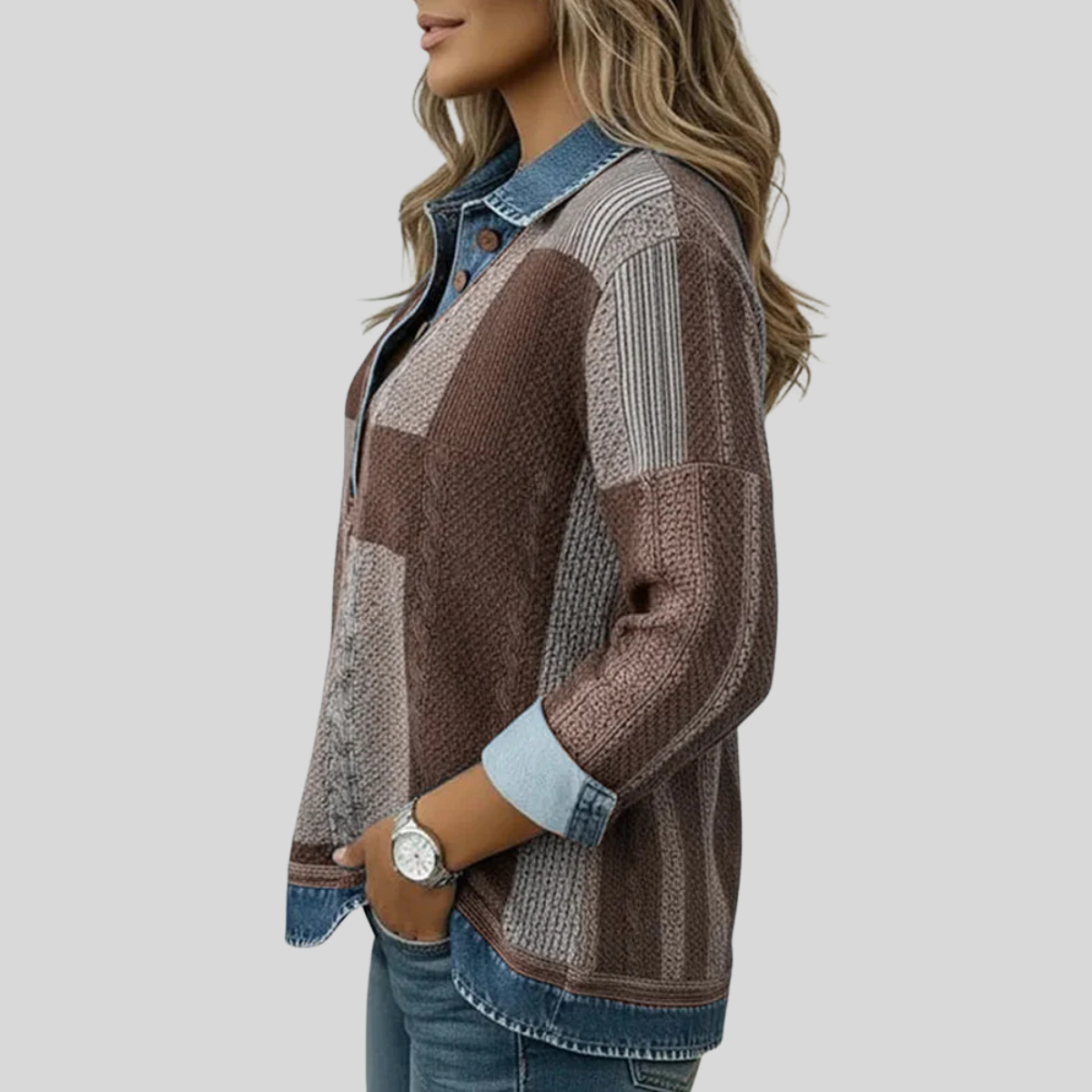 STELLA | Women's Colourblock Button-Front Pullover Sweatshirt