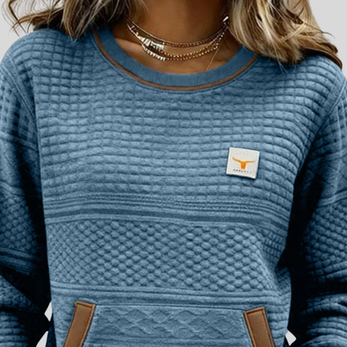 JUNE | Women's Colourblock Crew Neck Sweatshirt with Kangaroo Pocket