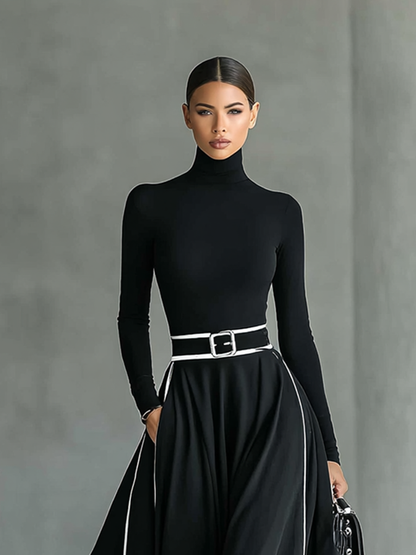 Susanna | Maxi Dress with Contrast Trimmings and Belt