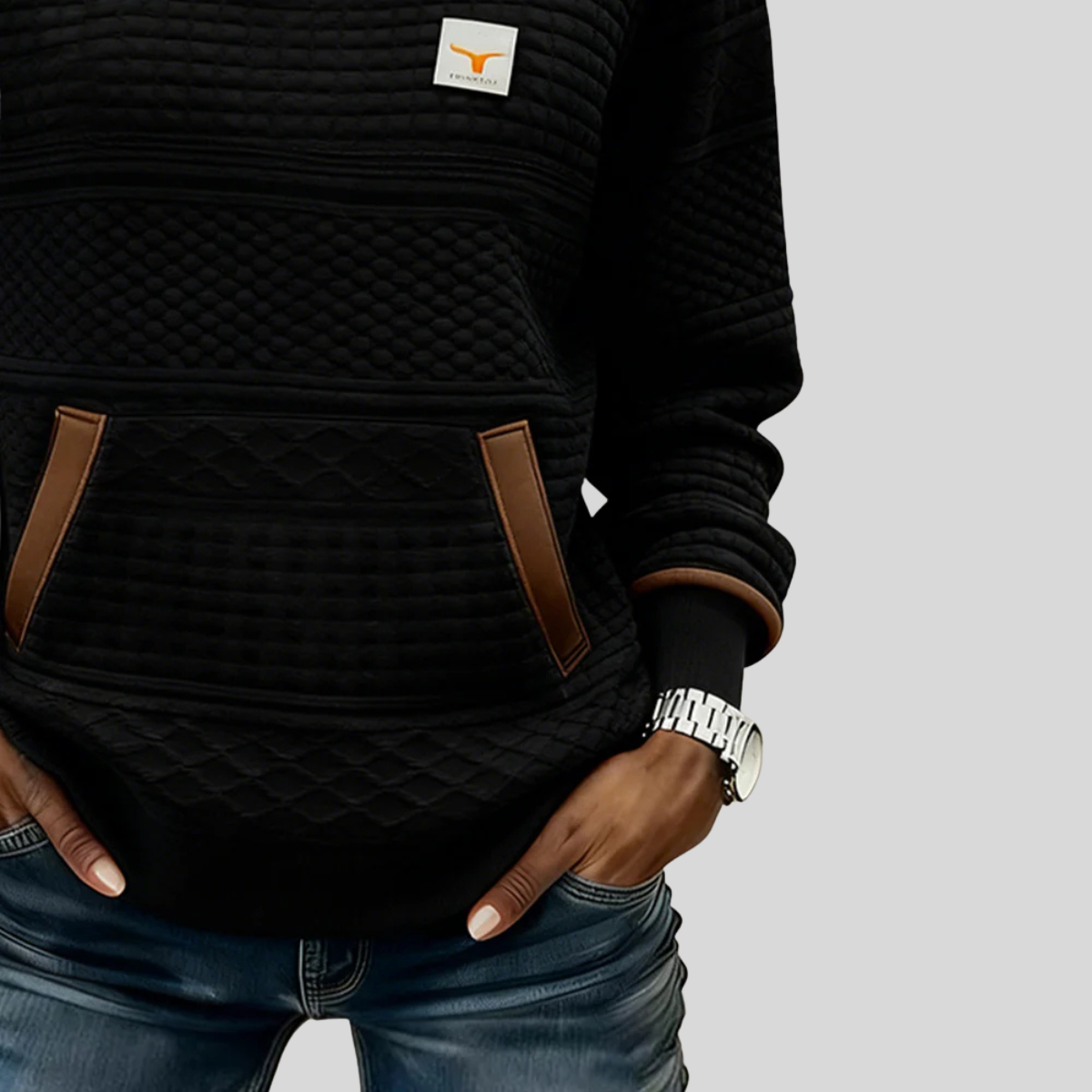 JUNE | Women's Colourblock Crew Neck Sweatshirt with Kangaroo Pocket