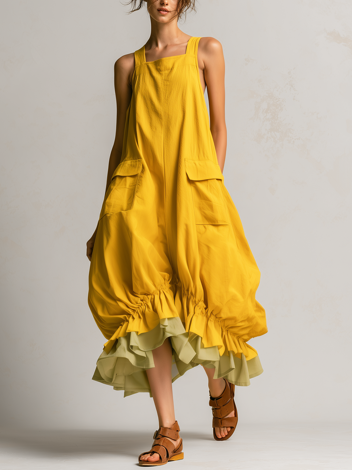 Fiamma | Balloon Dress with Pockets and Ruffled Hem