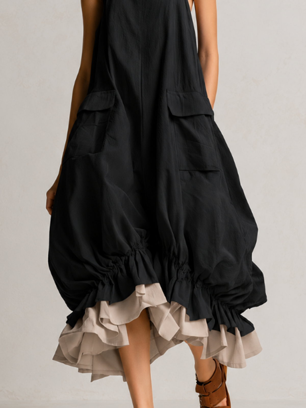 Fiamma | Balloon Dress with Pockets and Ruffled Hem