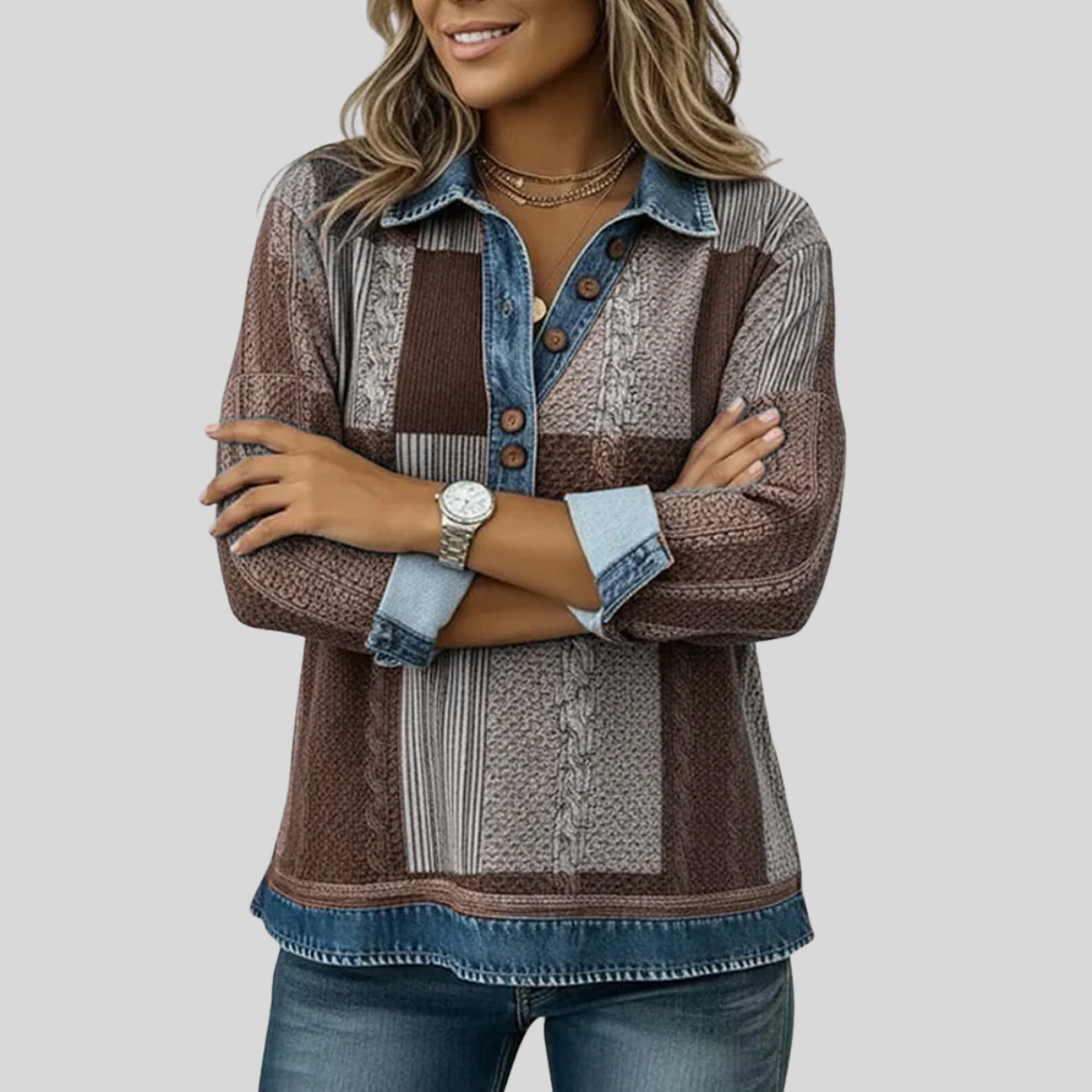 STELLA | Women's Colourblock Button-Front Pullover Sweatshirt