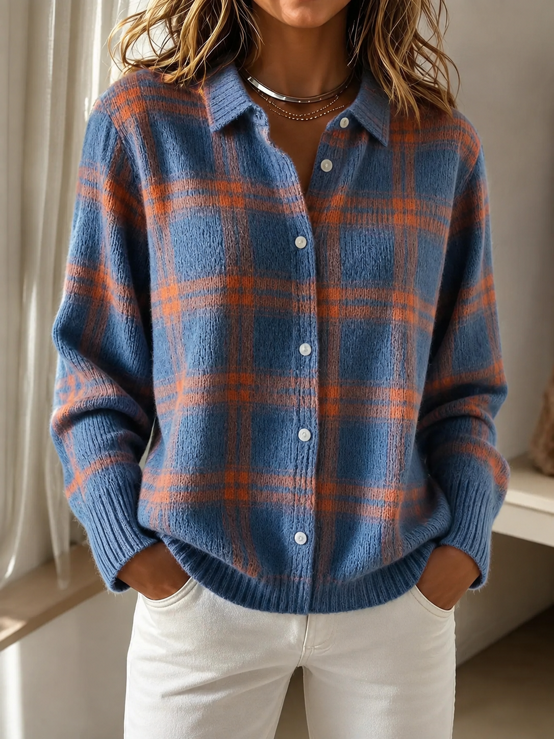 IRIS | Women's Plaid Open-Front Knit Cardigan