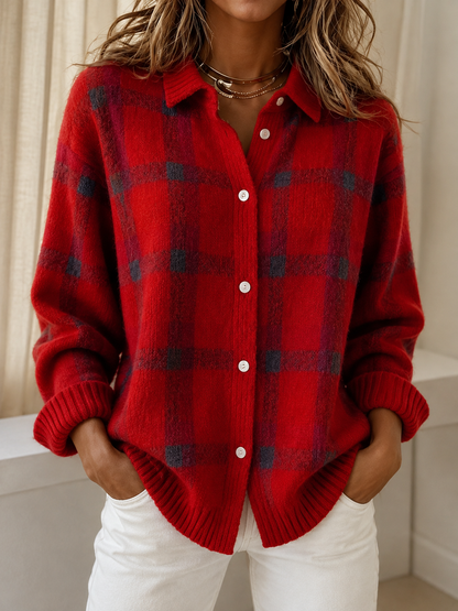 IRIS | Women's Plaid Open-Front Knit Cardigan