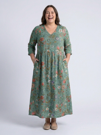 Marina | Floral V Neck Three Quarter Sleeve Maxi Dress