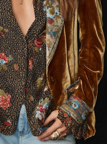 Scarlett - Vintage Floral Print Patchwork Blazer