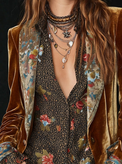 Scarlett - Vintage Floral Print Patchwork Blazer